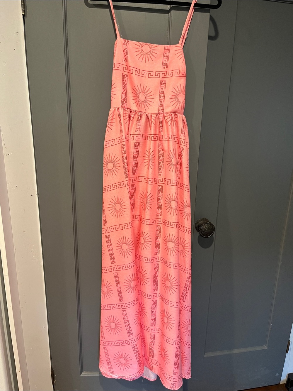 Girls Pink Sun-Print Maxi Dress with Spaghetti Straps